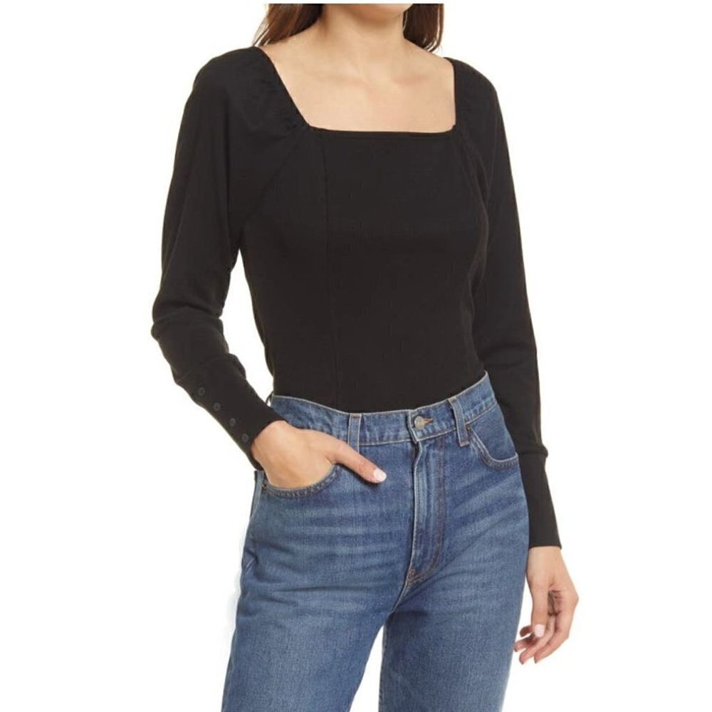 NWT TREASURE & BOND Size L Square Neck Top In Black MSRP $49